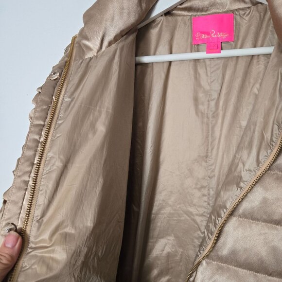 Lilly Pulitzer Size 14 Doria Puffer Down Filled Gold Metallic Winter Coat - Picture 8 of 13